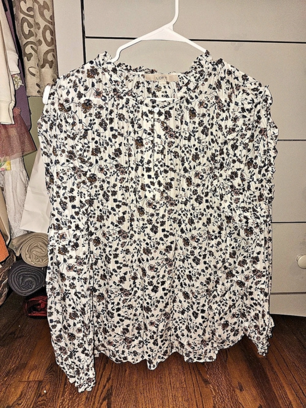 LOFT Floral Blouse in White & Blue